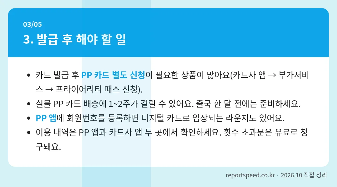 발급 후 해야 할 일 정리 표 이미지