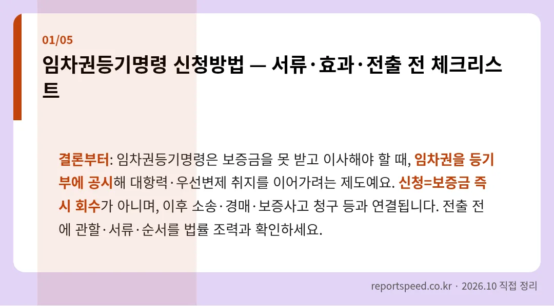 임차권등기명령 신청방법 — 서류·효과·전출 전 체크리스트