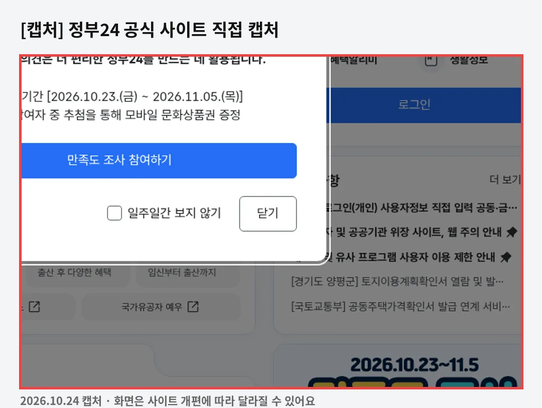 언제 쓰나 관련 공식 사이트 화면 캡처(gov24)